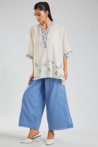 Steel Blue Handloom Cotton Pants by Peachoo