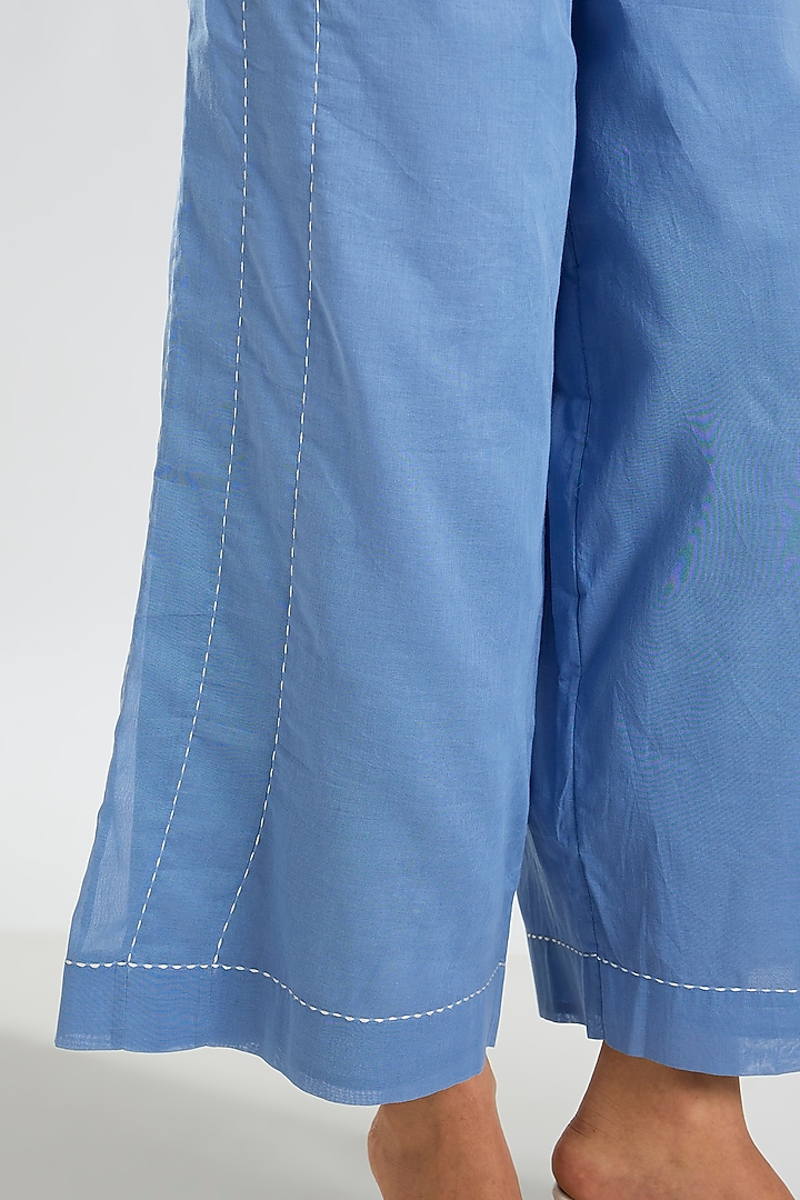 Steel Blue Handloom Cotton Pants by Peachoo at Pernia's Pop Up Shop