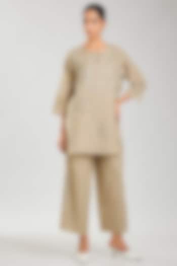 Natural Handloom Cotton Thread Embroidered Top by Peachoo at Pernia's Pop Up Shop