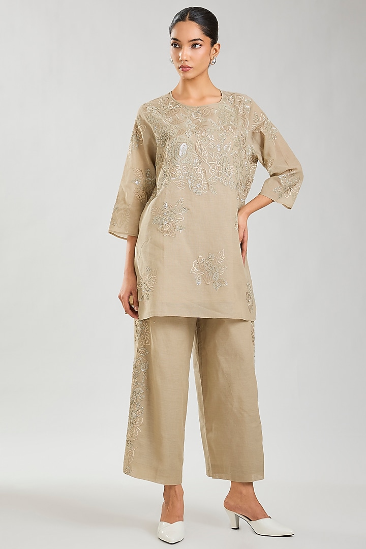 Natural Handloom Cotton Thread Embroidered Top by Peachoo at Pernia's Pop Up Shop