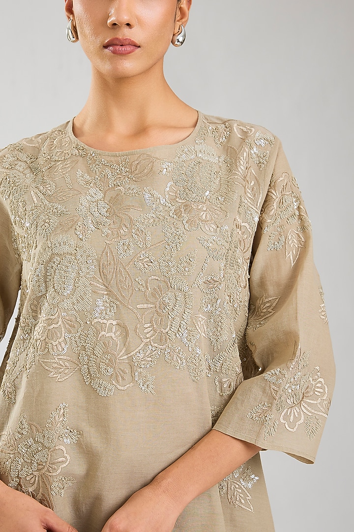Natural Handloom Cotton Thread Embroidered Top by Peachoo at Pernia's Pop Up Shop