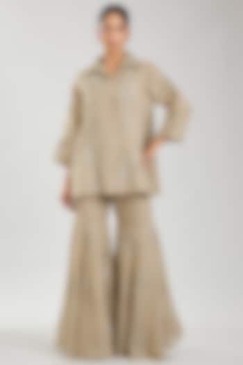 Natural Handloom Cotton Thread & Sequins Embroidered Sharara by Peachoo at Pernia's Pop Up Shop