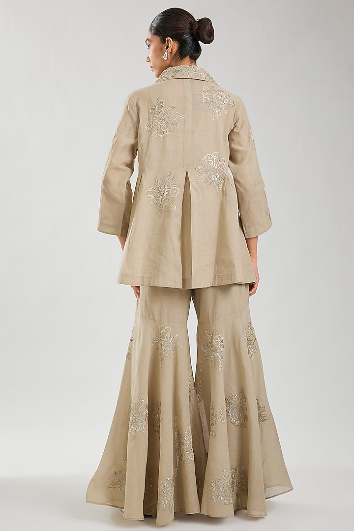 Natural Handloom Cotton Thread & Sequins Embroidered Sharara by Peachoo at Pernia's Pop Up Shop