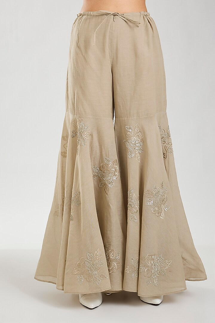 Natural Handloom Cotton Thread & Sequins Embroidered Sharara by Peachoo at Pernia's Pop Up Shop