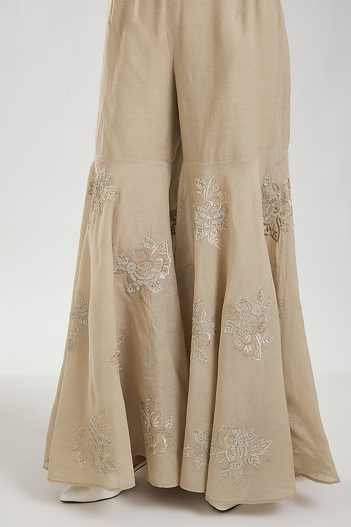 Natural Handloom Cotton Thread & Sequins Embroidered Sharara by Peachoo at Pernia's Pop Up Shop