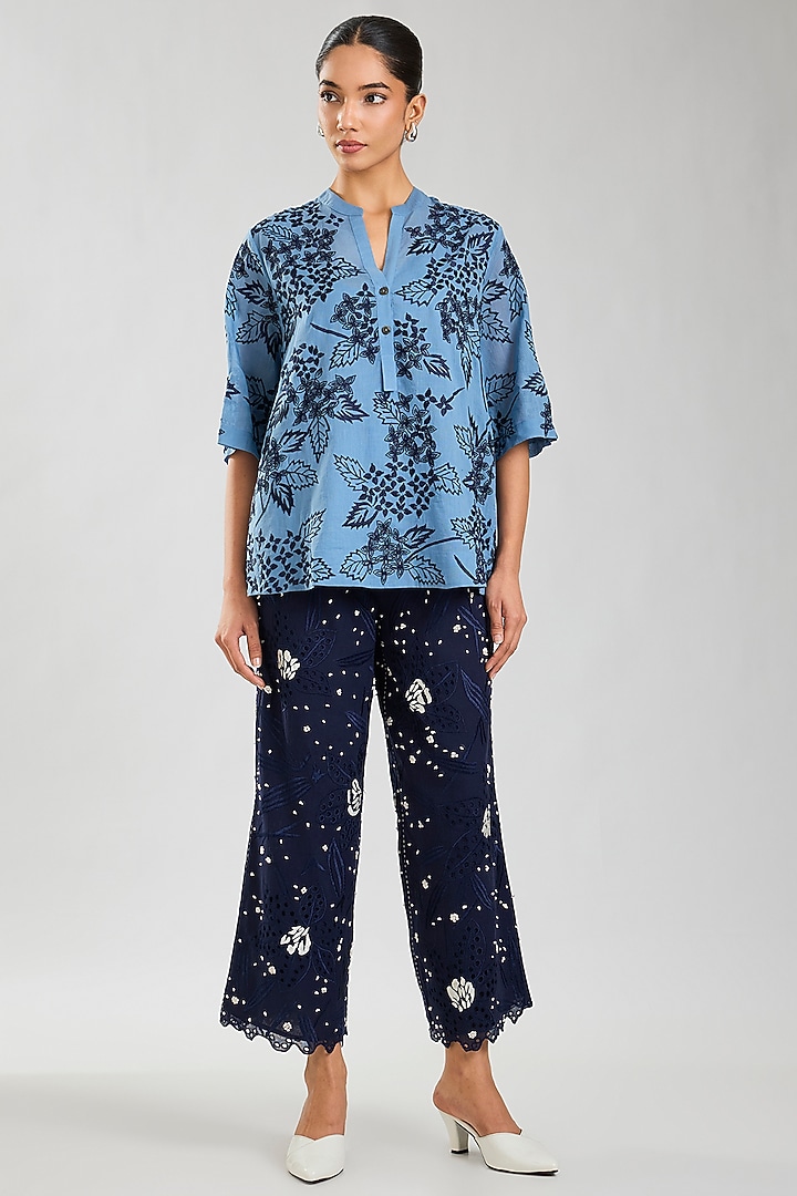 Steel & Indigo Handloom Cotton Cutwork Top by Peachoo at Pernia's Pop Up Shop