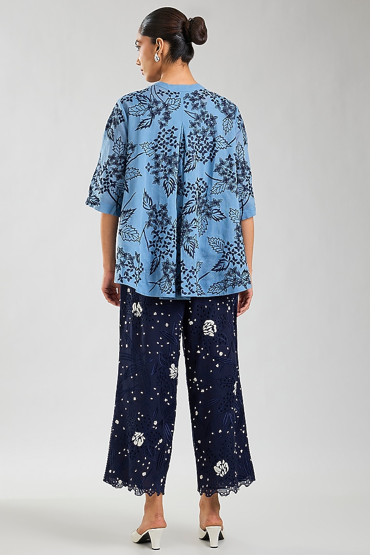 Steel & Indigo Handloom Cotton Cutwork Top by Peachoo at Pernia's Pop Up Shop