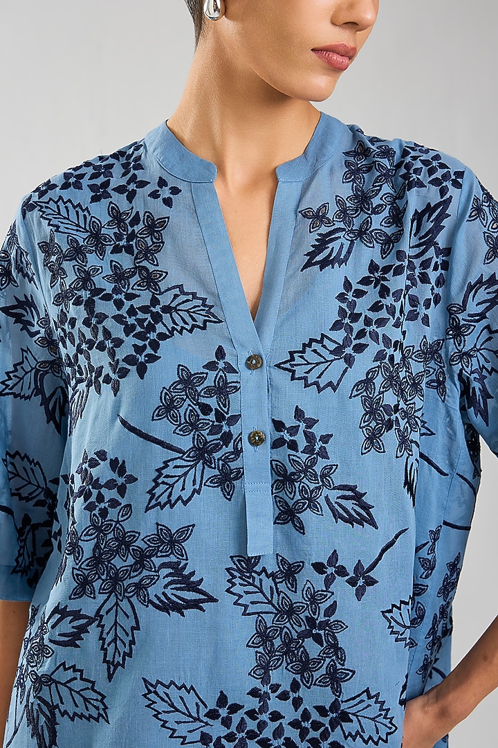 Steel & Indigo Handloom Cotton Cutwork Top by Peachoo at Pernia's Pop Up Shop