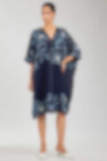 Indigo & Steel Handloom Cotton Cutwork Kaftan Dress by Peachoo at Pernia's Pop Up Shop