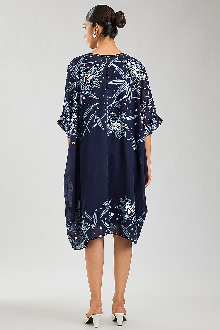 Indigo & Steel Handloom Cotton Cutwork Kaftan Dress by Peachoo at Pernia's Pop Up Shop