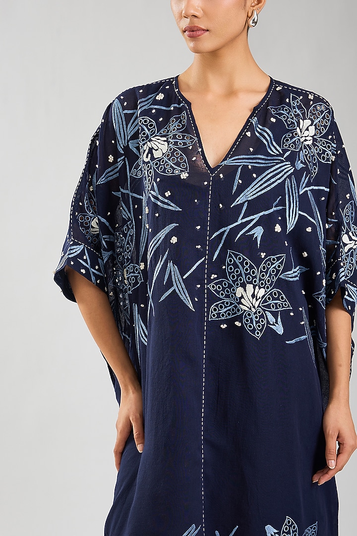 Indigo & Steel Handloom Cotton Cutwork Kaftan Dress by Peachoo at Pernia's Pop Up Shop