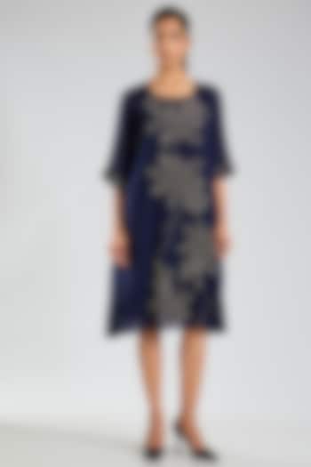 Indigo Blue Handloom Cotton Embroidered Kaftan Vacation Dress by Peachoo at Pernia's Pop Up Shop