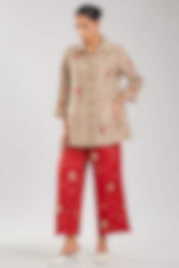 Crimson Handloom Cotton Cutwork Pants by Peachoo at Pernia's Pop Up Shop