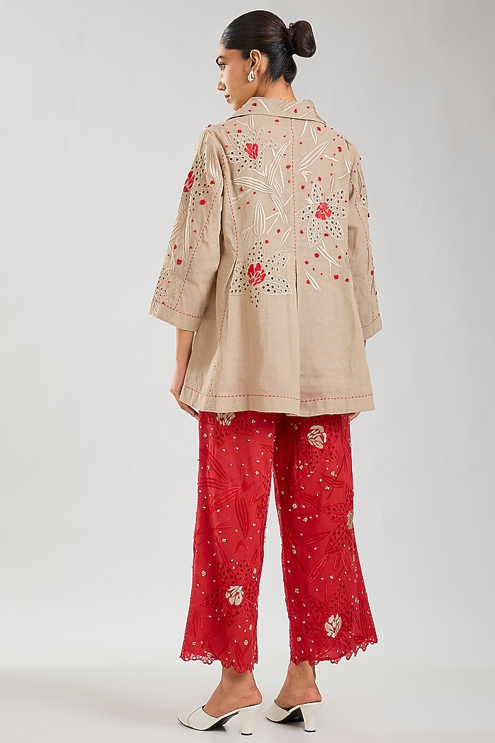 Crimson Handloom Cotton Cutwork Pants by Peachoo at Pernia's Pop Up Shop