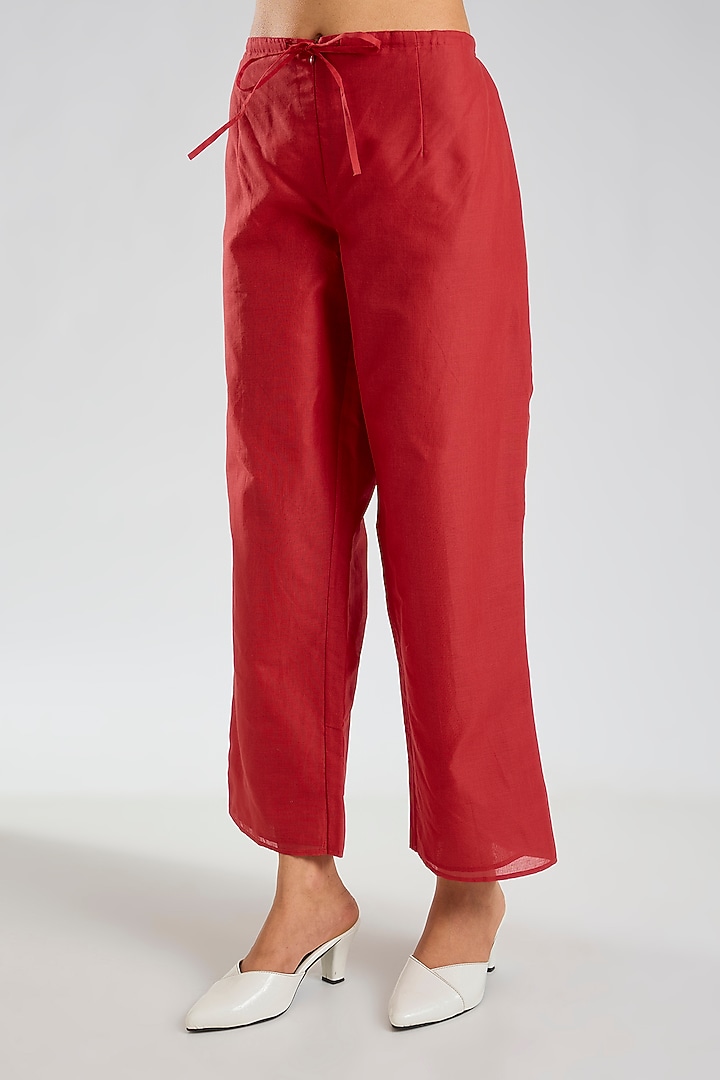 Crimson Handloom Cotton Pants by Peachoo at Pernia's Pop Up Shop