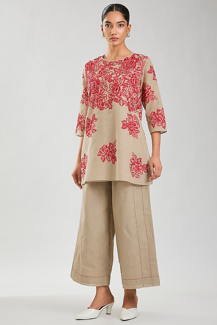 Natural Handloom Cotton Kantha Work Pants by Peachoo at Pernia's Pop Up Shop