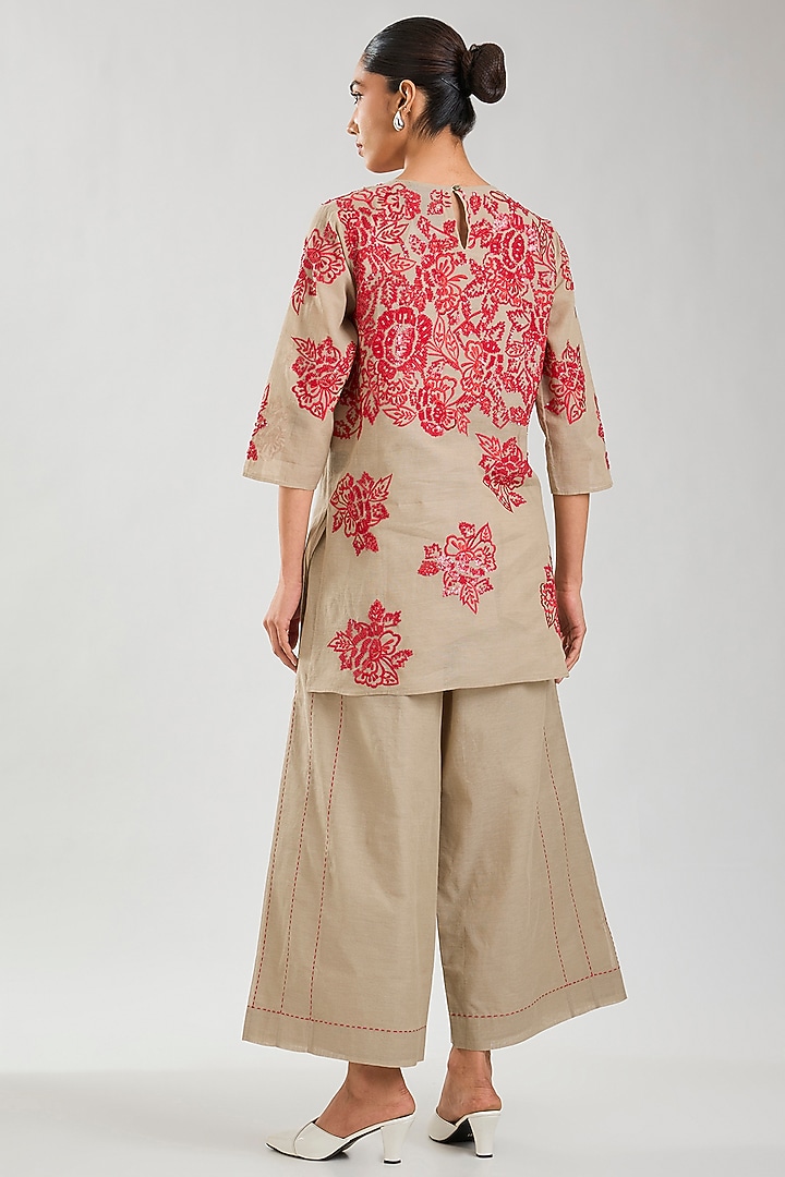 Natural Handloom Cotton Kantha Work Pants by Peachoo at Pernia's Pop Up Shop