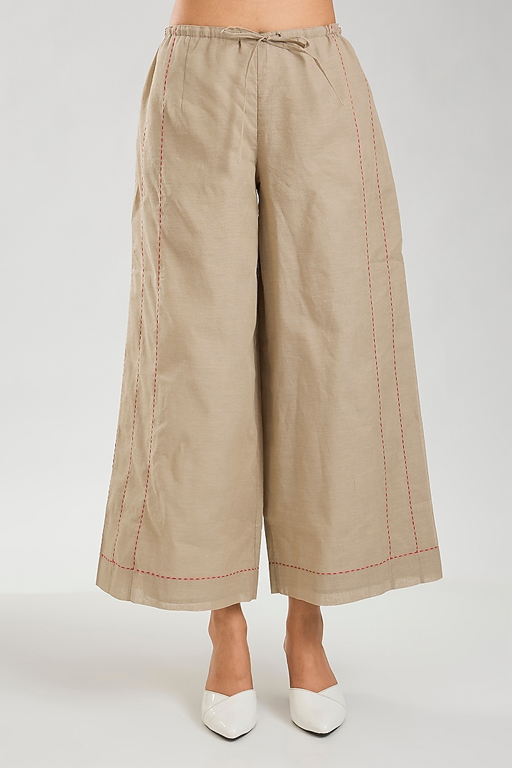 Natural Handloom Cotton Kantha Work Pants by Peachoo at Pernia's Pop Up Shop