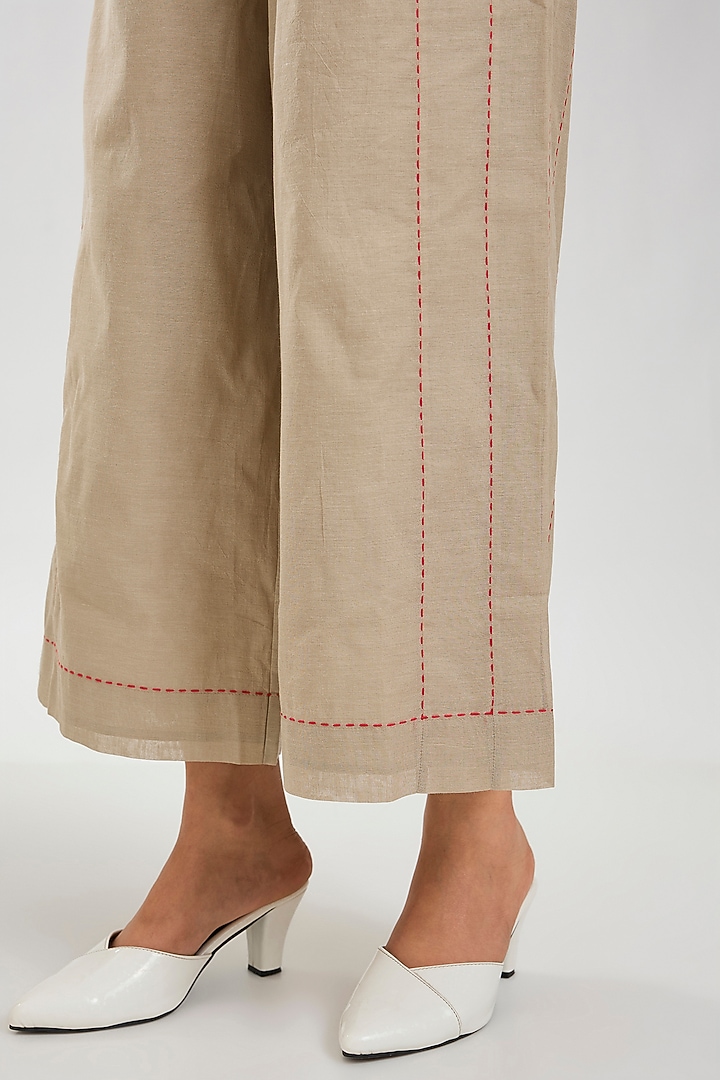 Natural Handloom Cotton Kantha Work Pants by Peachoo at Pernia's Pop Up Shop