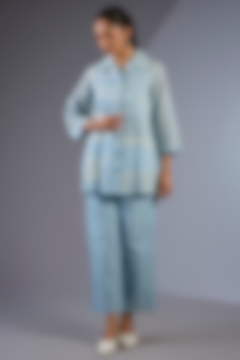 Blue Handloom Straight Pants by Peachoo at Pernia's Pop Up Shop