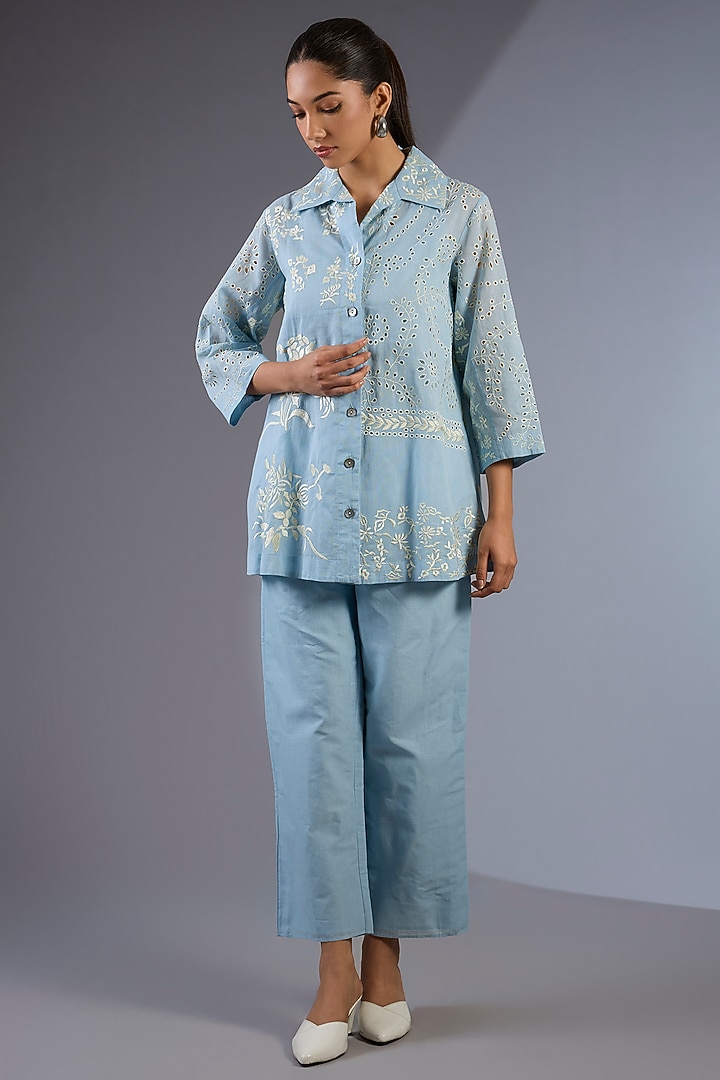 Blue Handloom Straight Pants by Peachoo at Pernia's Pop Up Shop