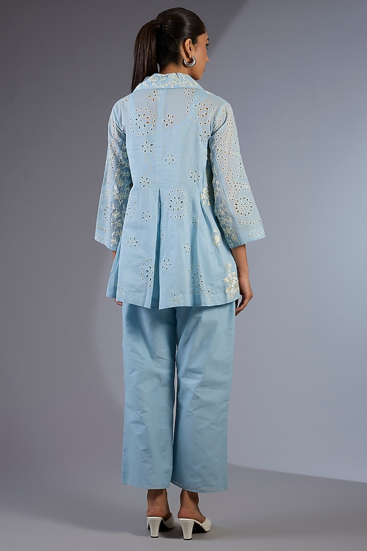 Blue Handloom Straight Pants by Peachoo at Pernia's Pop Up Shop
