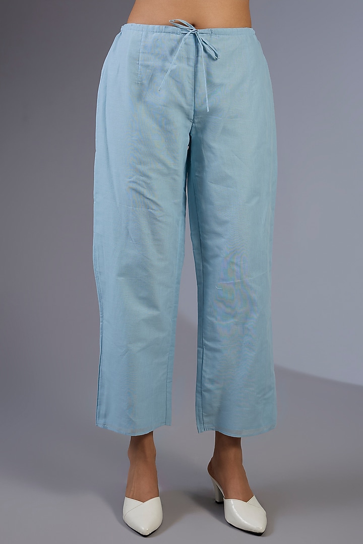 Blue Handloom Straight Pants by Peachoo at Pernia's Pop Up Shop