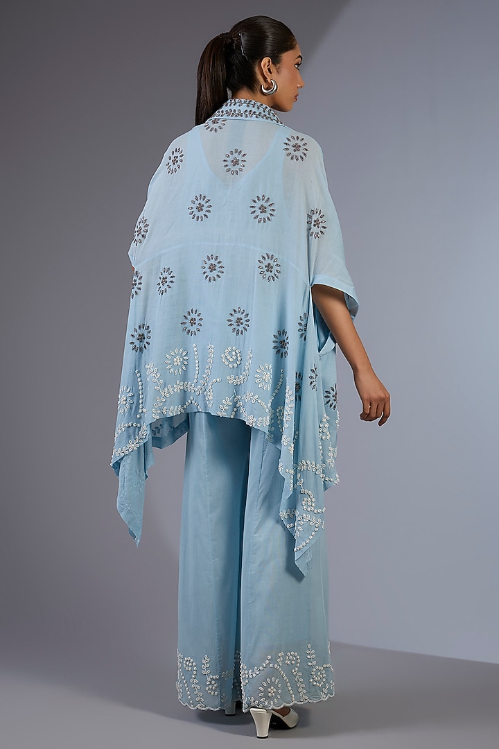Ice Blue & Ecru Cotton Beaded Cape by Peachoo at Pernia's Pop Up Shop