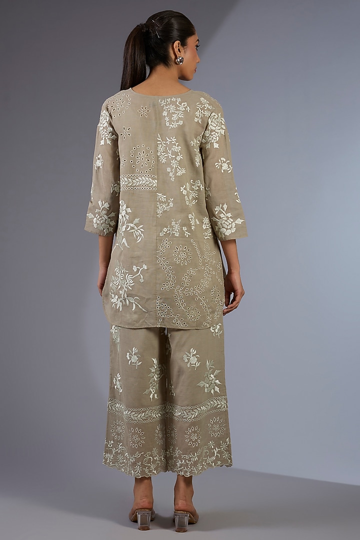 Ecru Handloom Thread Embroidered Pants by Peachoo at Pernia's Pop Up Shop