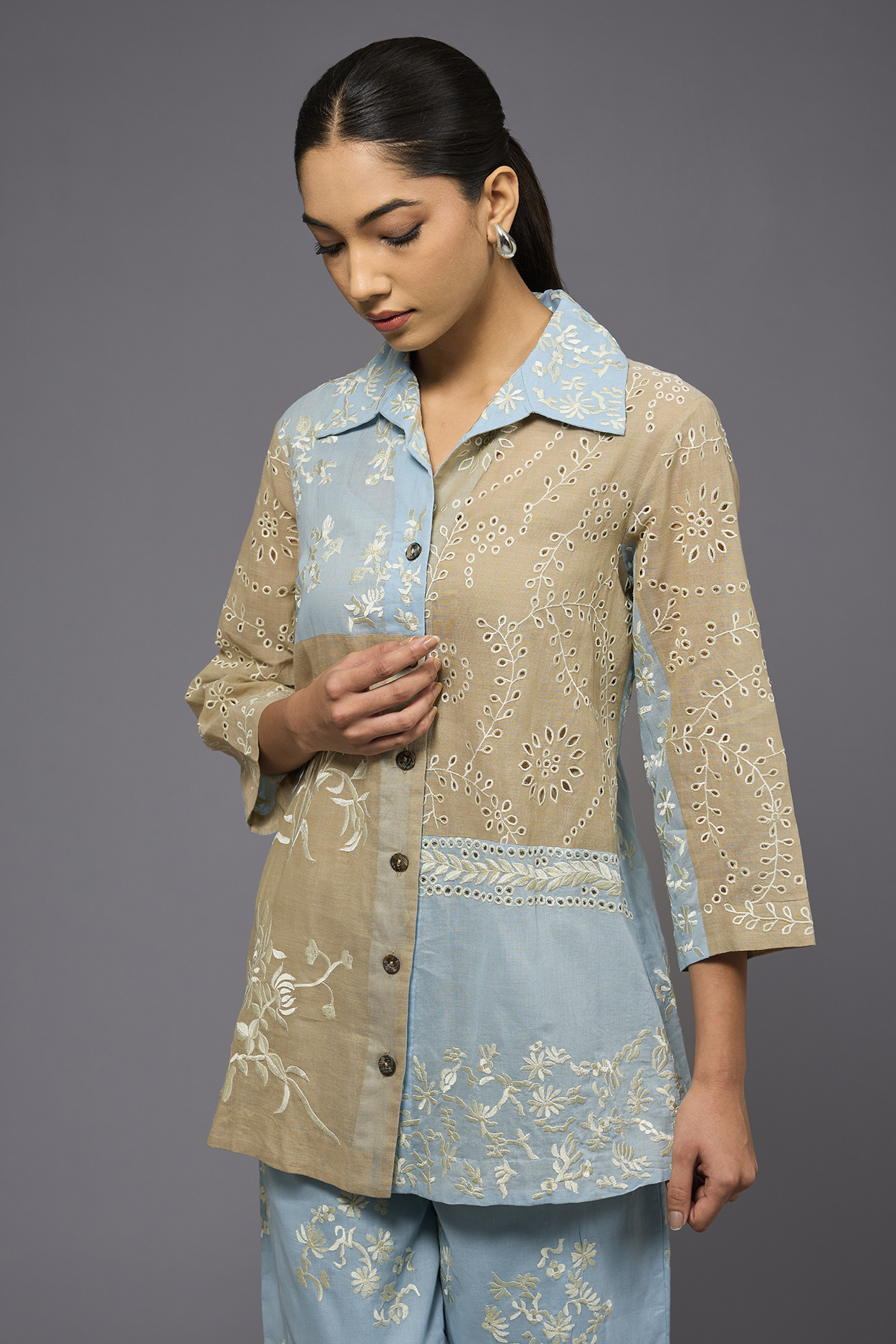 Multi-Colored Handloom Cotton Thread Embroidered Jacket by Peachoo at Pernia's Pop Up Shop