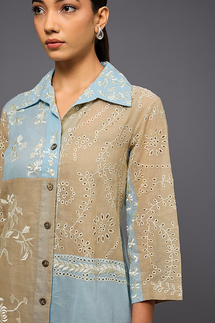 Multi-Colored Handloom Cotton Thread Embroidered Jacket by Peachoo at Pernia's Pop Up Shop