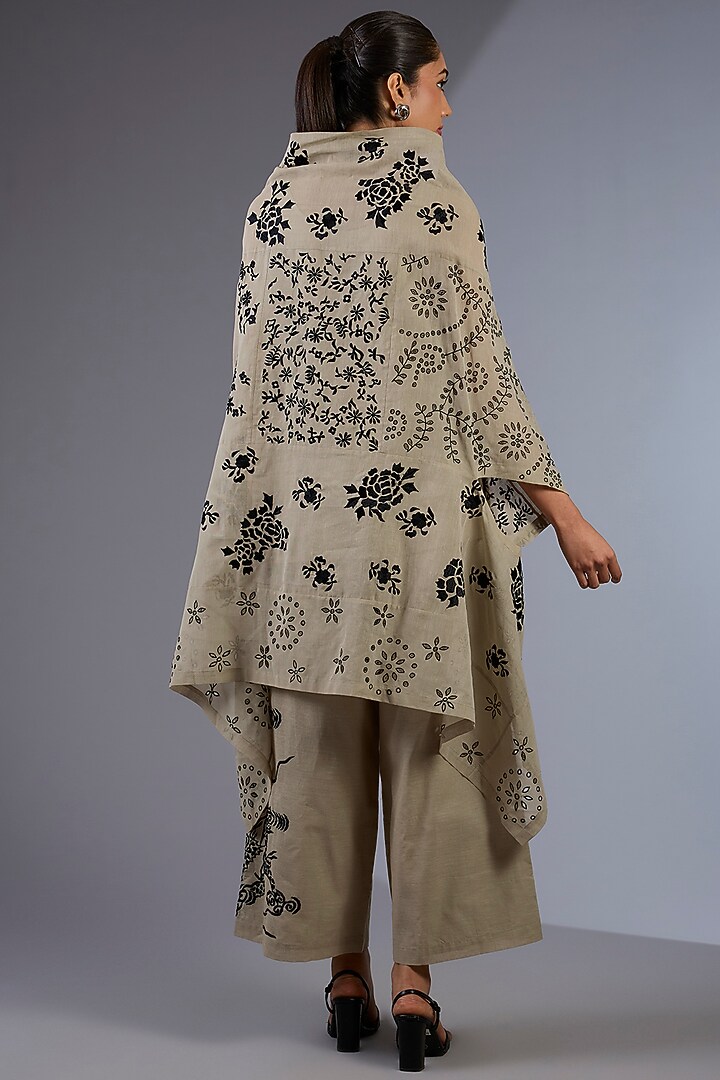 Beige & Black Handloom Thread Embroidered Cape by Peachoo at Pernia's Pop Up Shop