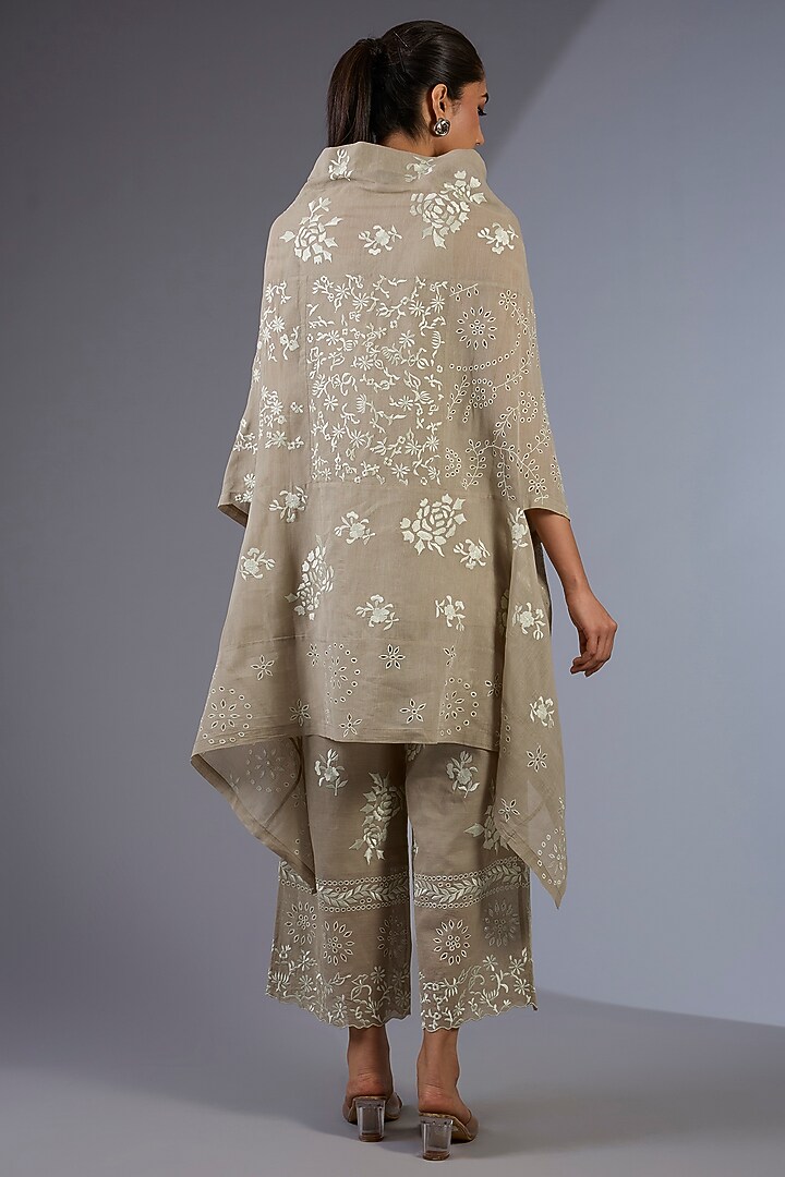 Beige & Ecru Handloom Thread Embroidered Cape by Peachoo at Pernia's Pop Up Shop