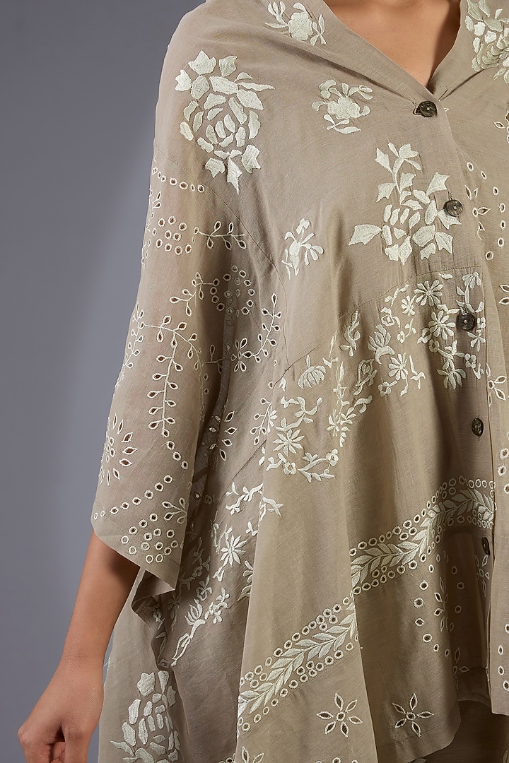 Beige & Ecru Handloom Thread Embroidered Cape by Peachoo at Pernia's Pop Up Shop