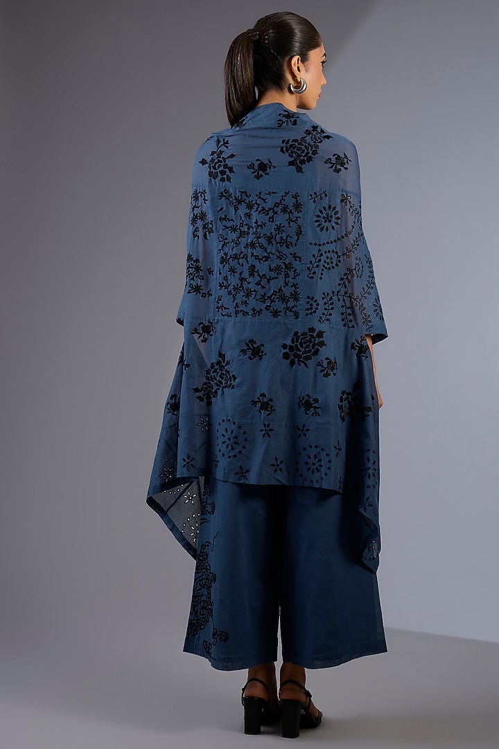 Space Blue & Black Handloom Thread Embroidered Cape by Peachoo at Pernia's Pop Up Shop