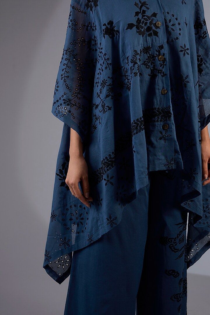 Space Blue & Black Handloom Thread Embroidered Cape by Peachoo at Pernia's Pop Up Shop