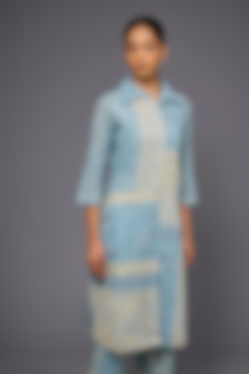 Ice Ecru Handloom Cotton Thread Embroidered Shirt by Peachoo at Pernia's Pop Up Shop