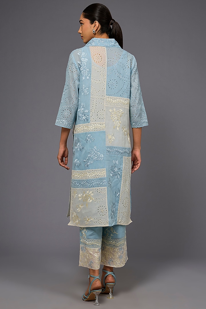 Ice Ecru Handloom Cotton Thread Embroidered Shirt by Peachoo at Pernia's Pop Up Shop