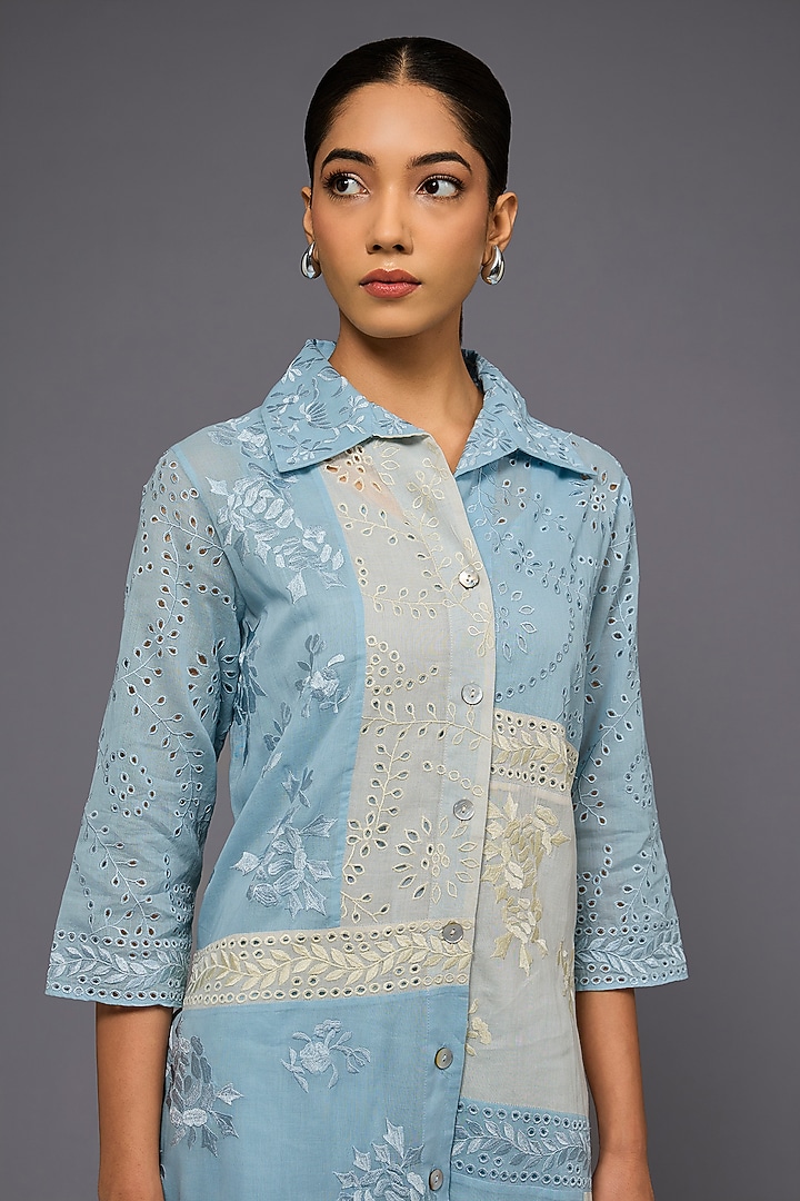Ice Ecru Handloom Cotton Thread Embroidered Shirt by Peachoo at Pernia's Pop Up Shop