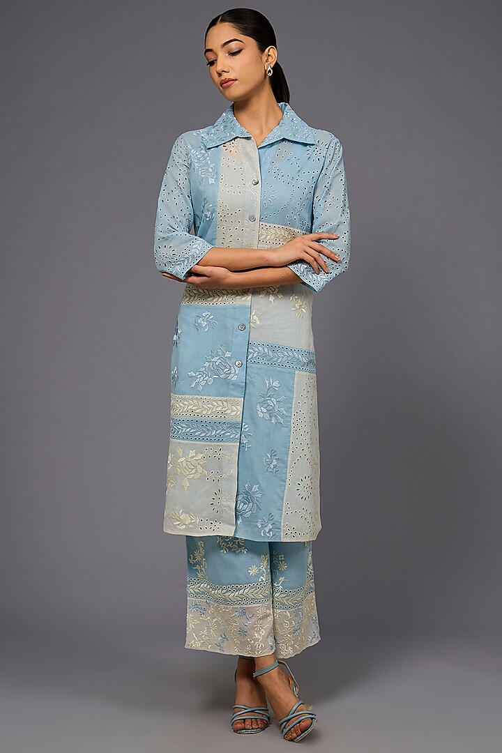 Ice Ecru Handloom Cotton Thread Embroidered Shirt by Peachoo at Pernia's Pop Up Shop