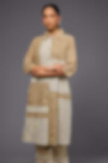 Natural Ecru Handloom Cotton Thread Embroidered Shirt by Peachoo at Pernia's Pop Up Shop