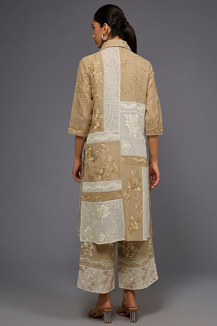 Natural Ecru Handloom Cotton Thread Embroidered Shirt by Peachoo at Pernia's Pop Up Shop