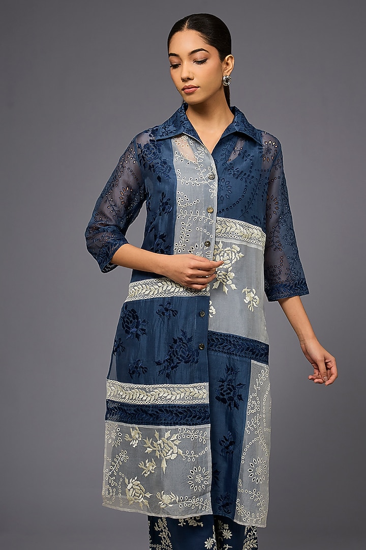 Space Ecru Handloom Cotton Thread Embroidered Shirt by Peachoo at Pernia's Pop Up Shop