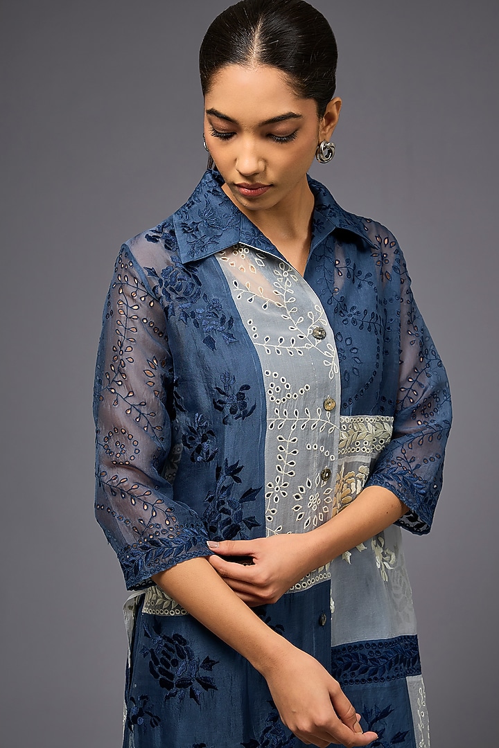 Space Ecru Handloom Cotton Thread Embroidered Shirt by Peachoo at Pernia's Pop Up Shop
