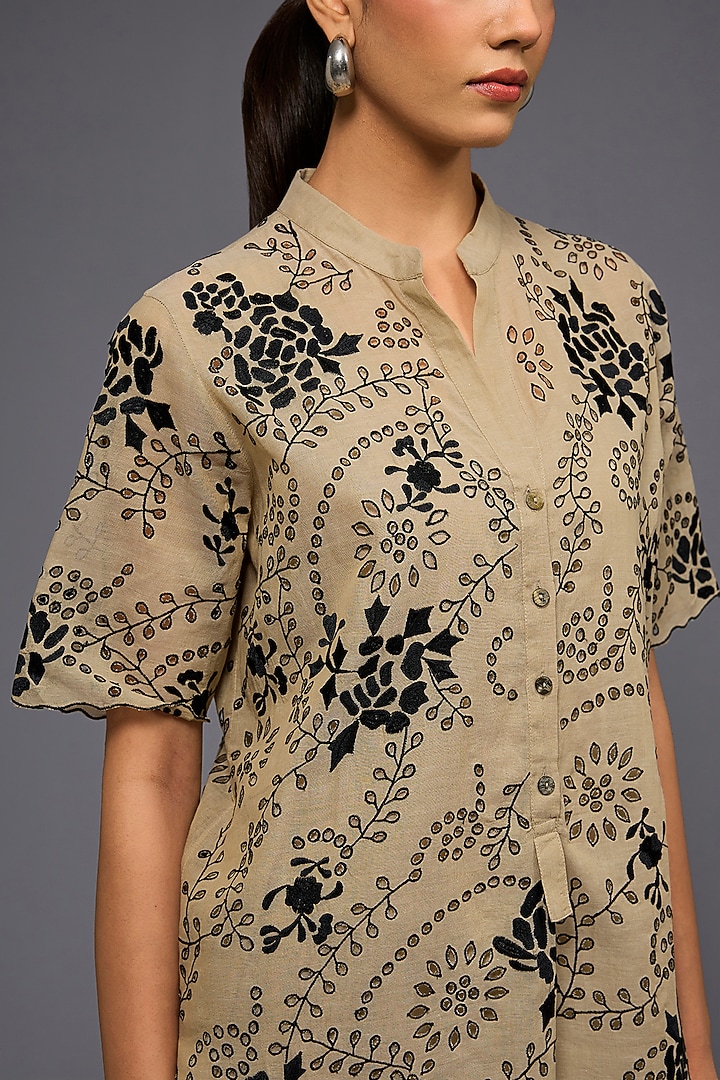 Natural Black handloom Cotton Thread EMbroidered Top by Peachoo at Pernia's Pop Up Shop