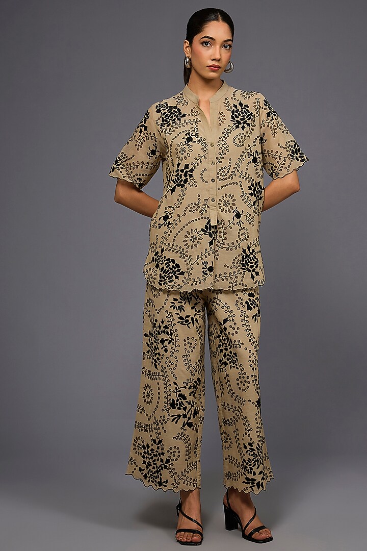 Natural Black handloom Cotton Thread EMbroidered Top by Peachoo at Pernia's Pop Up Shop