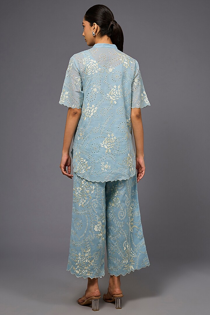 Ice Ecru handloom Cotton Thread Embroidered Top by Peachoo at Pernia's Pop Up Shop