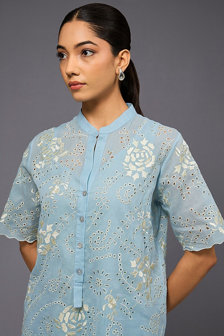 Ice Ecru handloom Cotton Thread Embroidered Top by Peachoo at Pernia's Pop Up Shop
