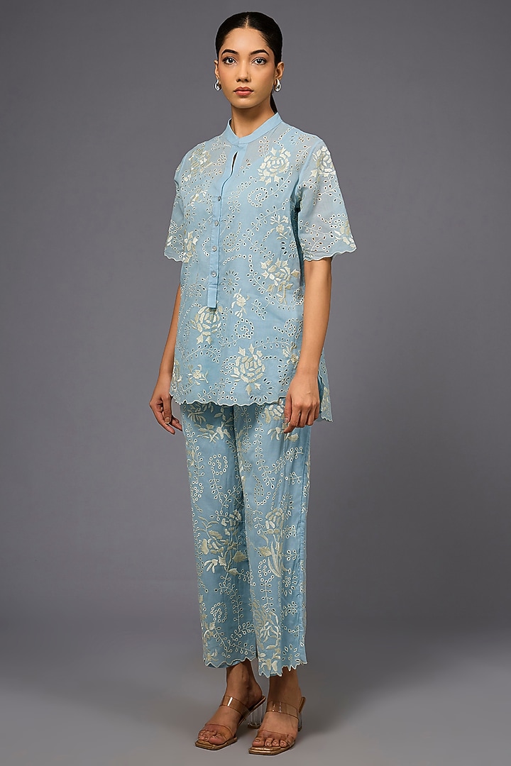 Ice Ecru handloom Cotton Thread Embroidered Top by Peachoo at Pernia's Pop Up Shop