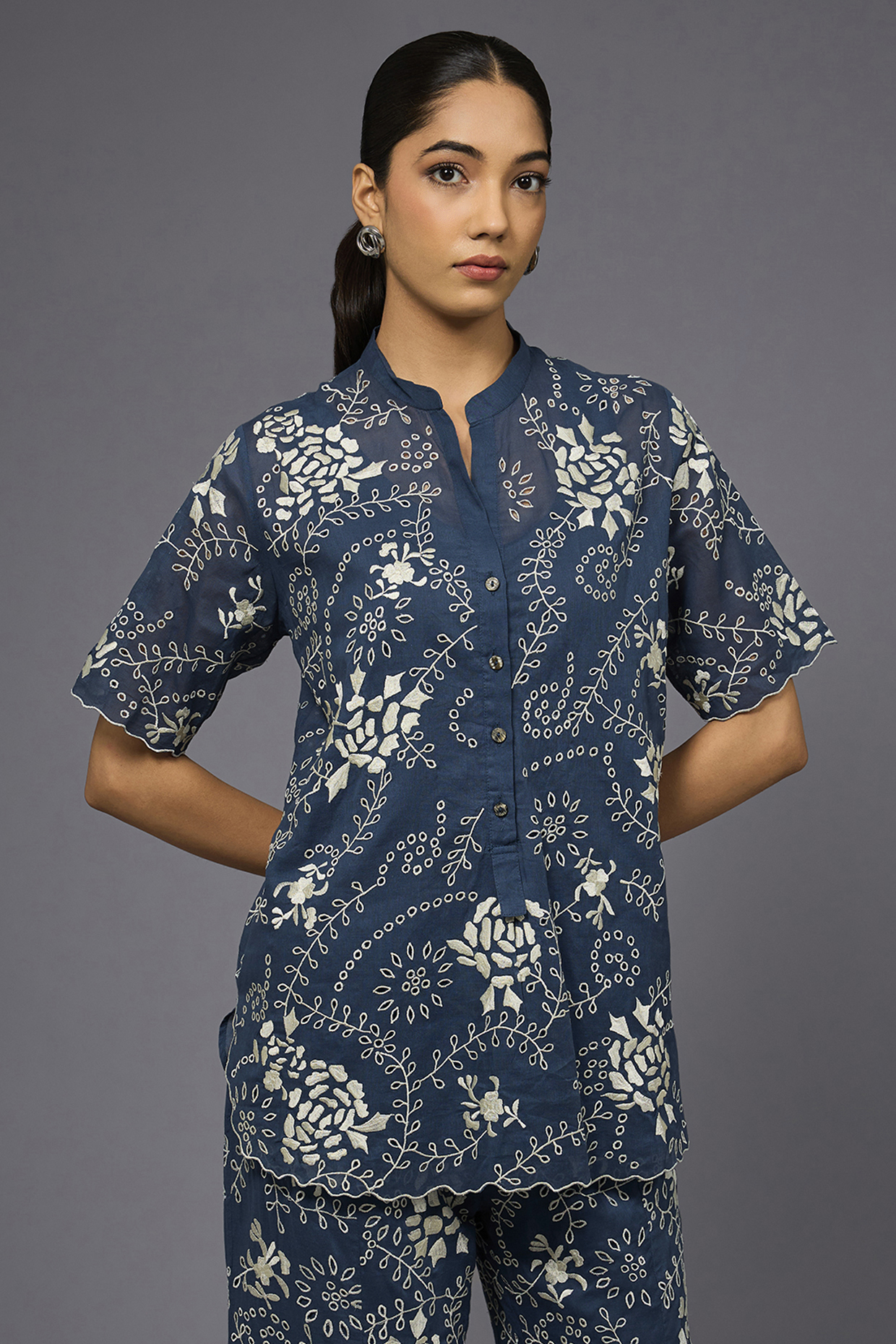 Space Ecru handloom Cotton Thread Embroidered Top by Peachoo at Pernia's Pop Up Shop